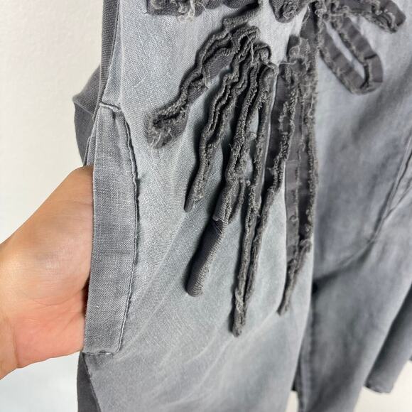 Peacock Ways Cotton Medium Grey Flower Tunic Artisan Lagenlook Dress Pink Ribbon - Picture 9 of 12